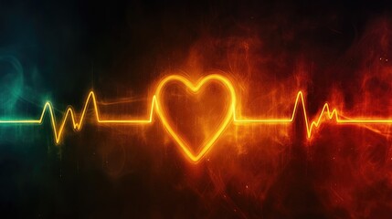 Fototapete - A smooth, flowing animation of heartbeat waves in various colors against a dark background, representing emotions and the essence of life
