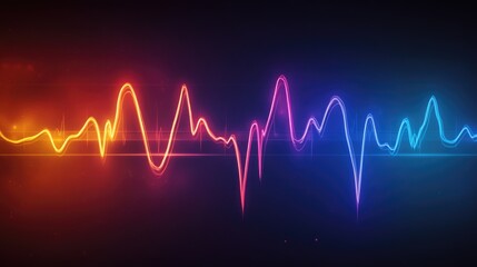 Fototapete - A smooth, flowing animation of heartbeat waves in various colors against a dark background, representing emotions and the essence of life