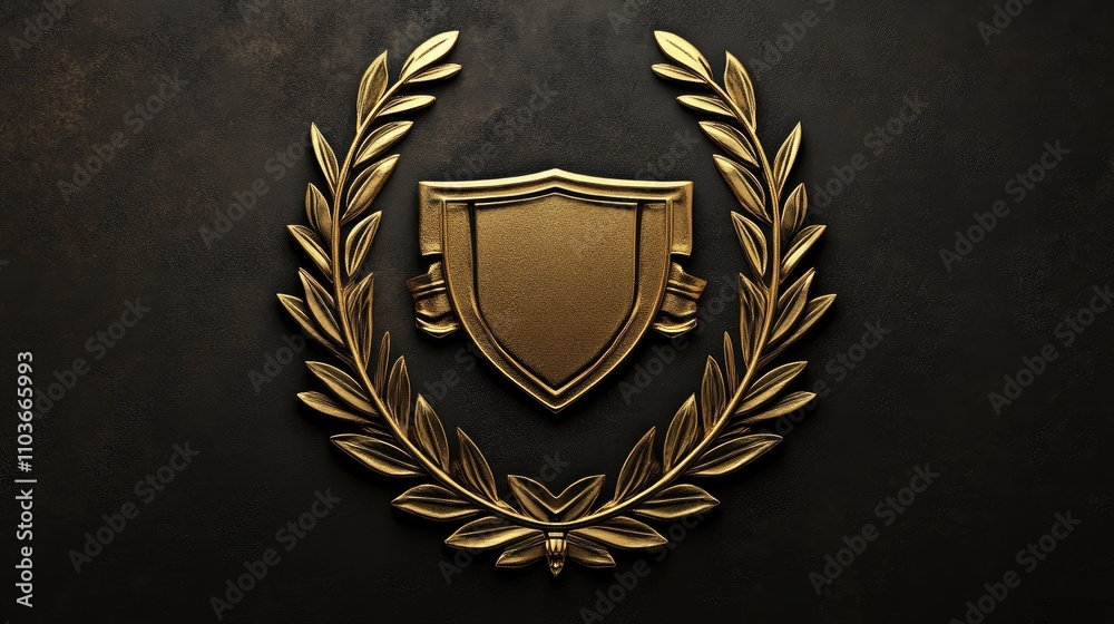 Gold emblem surrounded by a laurel wreath, prominently displayed ...