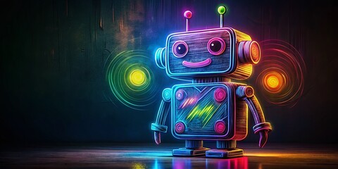 Poster - Low Light Photography of a Web Chat Bot Doodle Sketch, Isolated Symbol Illustration for Digital Communication and Technology Concepts