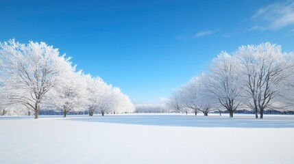 Wall Mural - Winter Landscape with Snow-Covered Trees under a Bright Blue Sky