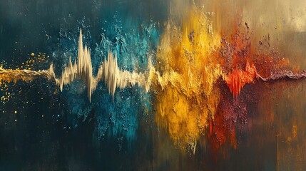 Poster - An abstract visualization of sound waves resembling a heartbeat, vibrant colors pulsating outward, capturing the essence of life and rhythm