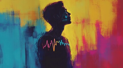 Aufkleber - An artistic depiction of a heartbeat graphic integrated into a human silhouette, highlighting the connection between life and health in a vibrant design
