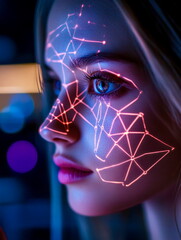 profile view of a person unlocking a phone with facial recognition, illuminated face