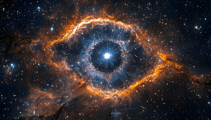 the eye of god, a huge nebula in the shape of an eye floating among stars. the helix nebula, a doubl