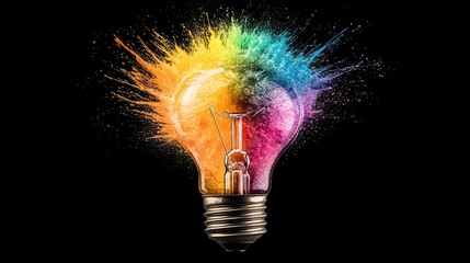Poster - Creative light bulb innovation studio digital art abstract close-up bright ideas in colorful explosion