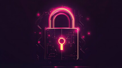 Poster - Neon Padlock Digital Security System Illustration