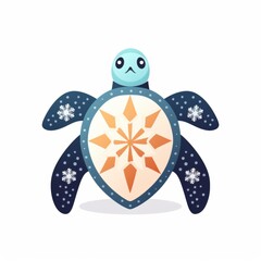 Sticker - Cute Cartoon Turtle Character with Snowflakes and Geometric Patterns, Ideal for Winter-Themed Designs and Children's Illustrations