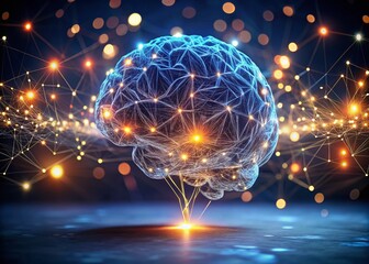 Poster - Minimalist Brain Illustration Showcasing Neurons and Synapses as Data Visualization Elements for Data-Driven Insights and Intelligence in Night Photography Style