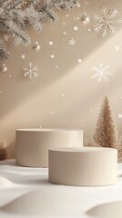 Poster - Product mockup scene for the winter holiday. Festive background with empty podium. 