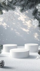 Poster - Product mockup scene for the winter holiday. Festive background with empty podium. 