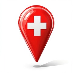 Poster - 3D glossy red map marker with Swiss cross.