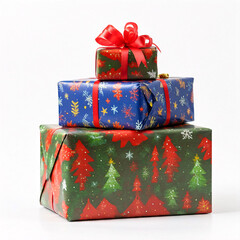 Wall Mural - A stack of three festively wrapped Christmas presents, ready for the holiday season