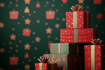 Wall Mural - Stack of christmas presents. Festive background with copy space.