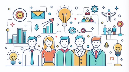 Poster - Minimalist Hand-Drawn Business Illustrations with Doodle Sketches for Modern Branding and Marketing Materials, Showcasing Creativity and Professionalism in a Simple Style