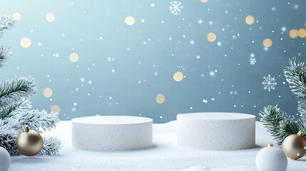 Poster - Product mockup scene for the winter holiday. Festive background with empty podium. 