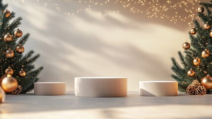 Poster - Product mockup scene for the winter holiday. Festive background with empty podium. 