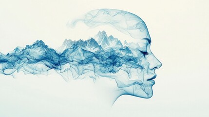 Poster - A captivating abstract illustration of a human face blended with flowing waves, symbolizing the complexity of thoughts and emotions.