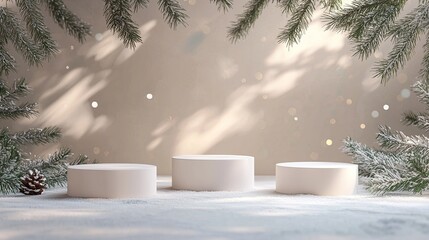 Poster - Product mockup scene for the winter holiday. Festive background with empty podium. 