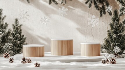 Poster - Product mockup scene for the winter holiday. Festive background with empty podium. 