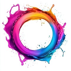 Poster - A vibrant circular splash made of colorful liquid, showcasing a blend of pink, orange, blue, and purple hues.