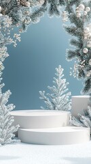 Poster - Product mockup scene for the winter holiday. Festive background with empty podium. 