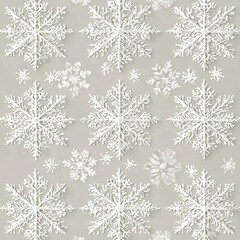 Poster - Beautiful white snowflakes on a soft grey background, creating a serene winter pattern.