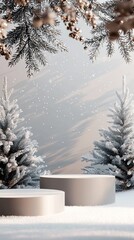 Poster - Product mockup scene for the winter holiday. Festive background with empty podium. 