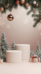 Poster - Product mockup scene for the winter holiday. Festive background with empty podium. 