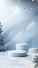 Poster - Product mockup scene for the winter holiday. Festive background with empty podium. 