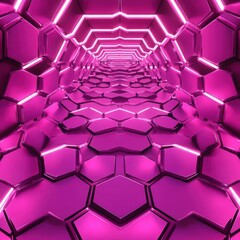 Poster - Abstract geometric tunnel with glowing pink hexagonal patterns, creating a modern futuristic vibe.