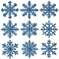 Poster - A collection of intricate blue snowflake patterns, showcasing unique designs and textures for a winter-themed aesthetic.