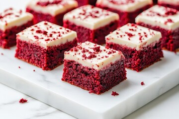 Wall Mural - Red velvet brownies on a marble surface