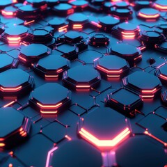 Poster - Abstract close-up of glowing hexagonal patterns in vibrant blue and pink tones, creating a futuristic atmosphere.