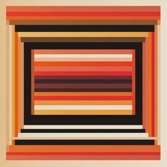 Poster - Abstract geometric design featuring layered stripes in warm shades of red, orange, and black.