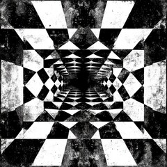 Poster - Intricate black and white geometric pattern creating an illusion of depth and movement.