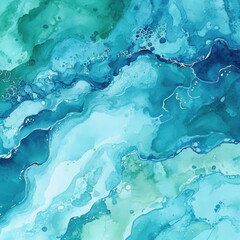Poster - An abstract watercolor pattern featuring vibrant shades of blue and green, resembling flowing water.
