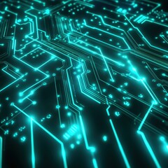 Poster - A close-up view of glowing blue circuit board patterns, conveying a futuristic technological vibe.