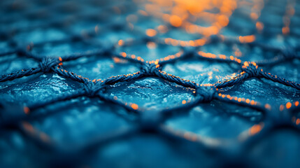 Abstract Netting, Deep Blue Texture with Golden Glimmer