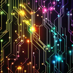 Poster - A vibrant, colorful representation of abstract circuit patterns glowing against a dark background.
