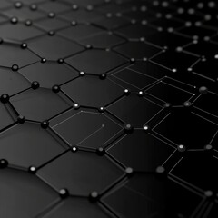 Poster - Abstract black geometric pattern with interconnected hexagons and nodes, creating a modern digital look.