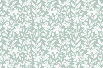 Poster - Toile pattern tapestry. Linocut print. Monochrome botanical pattern background. Created with Generative AI technology.