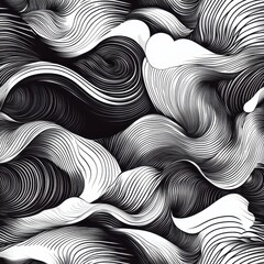 Poster - Abstract black and white wave patterns create a dynamic and flowing visual texture.