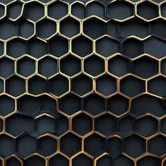 Poster - Abstract geometric pattern of gold hexagons on a dark background, creating a modern and luxurious feel.
