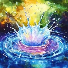 Poster - A vibrant watercolor splash in rich hues of blue and purple capturing the dynamic movement of water.
