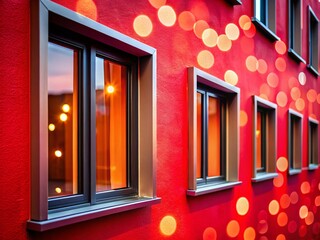 Poster - Modern Minimalist Window Frames Against Striking Red Walls: A Macro Photography Exploration of Contemporary Design and Color Contrast in Architecture