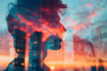 Poster - side view portrait illustrating future architecture technology generative ai