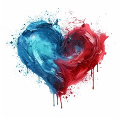 Poster - Red and blue paint forming a heart shape with dripping effect