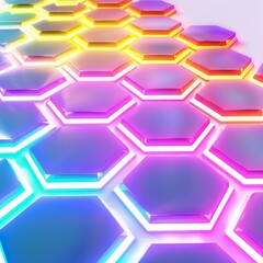 Poster - abstract background with glowing neon hexagons forming a futuristic pattern