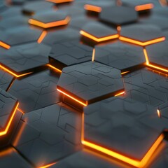 Poster - Futuristic hexagonal pattern glowing with orange light